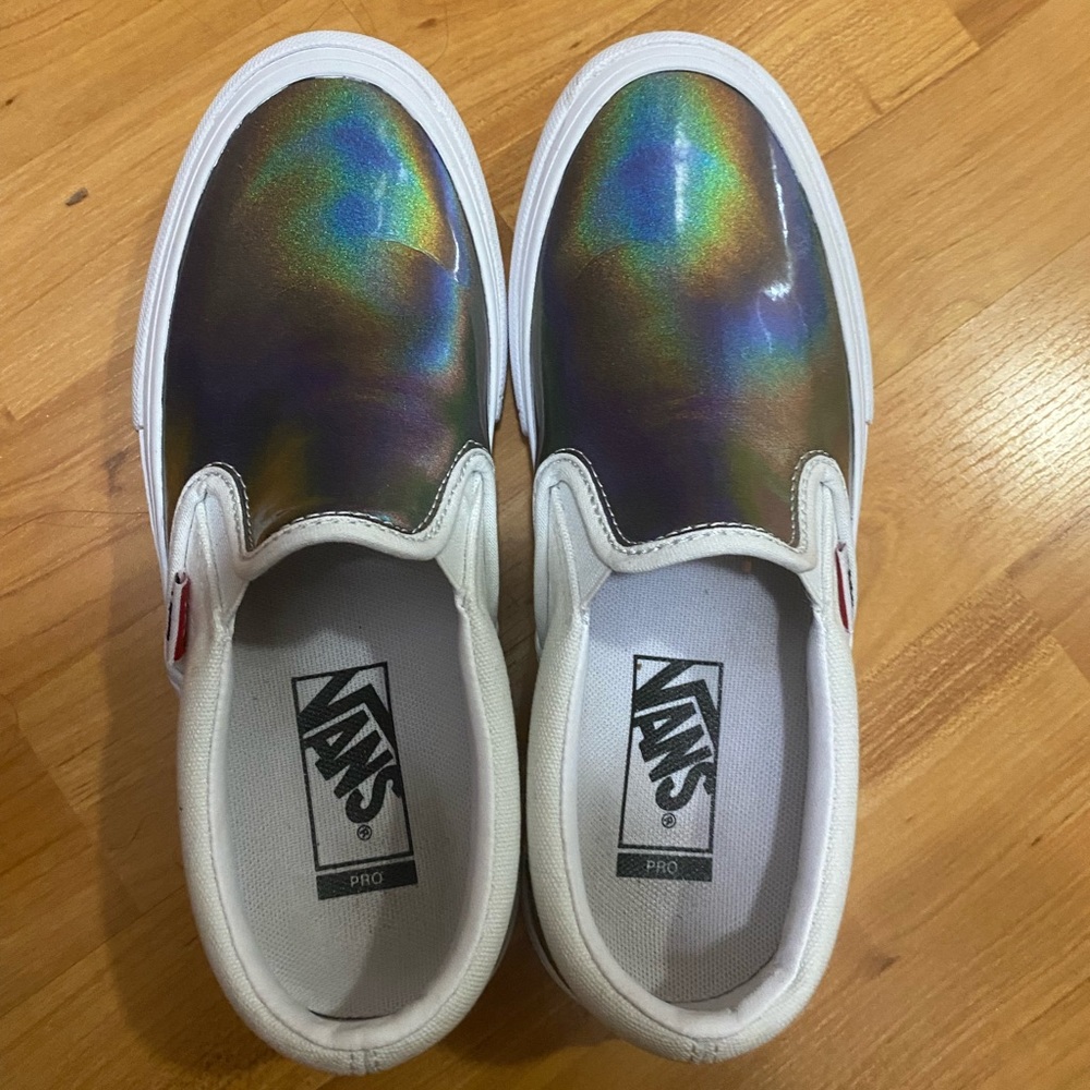 Vans iridescent slip ons